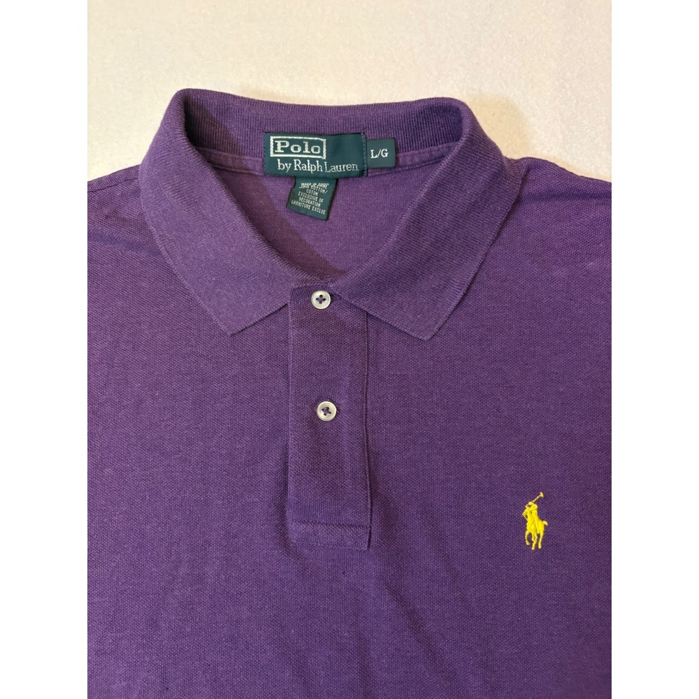 Polo Ralph Lauren Mens Large Purple Short Sleeve Pique Polo Shirt Yellow Pony